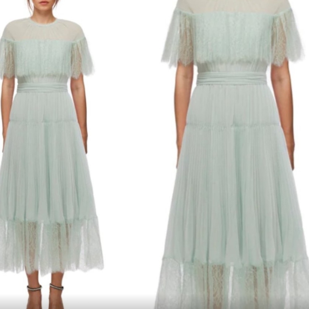 NWT Mint Green Self Portrait Chiffon Cape Dress